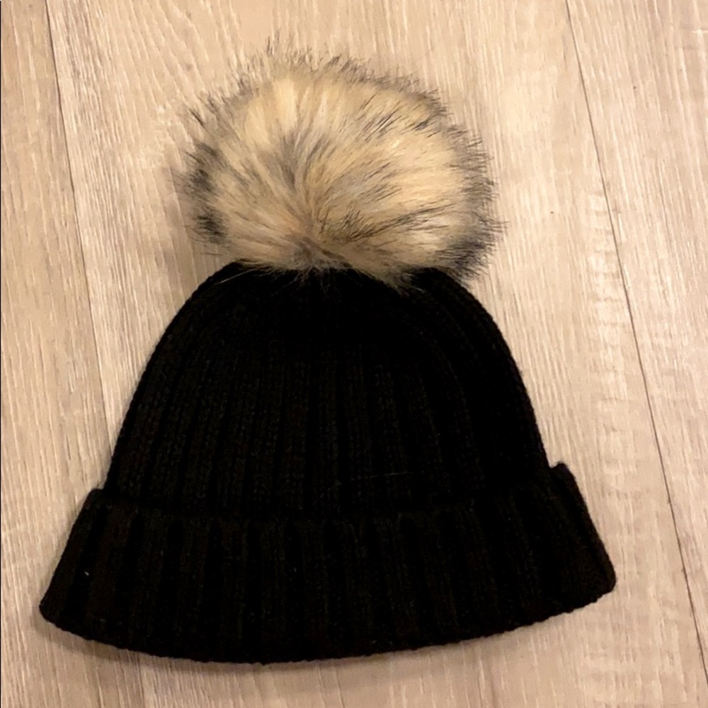 JCrew Black Beanie with Giant Pom